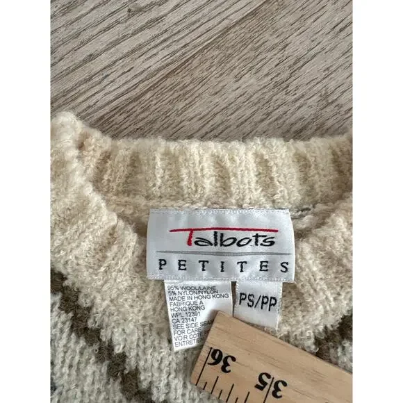 Talbots Wool Christmas Sweater Trees & Pinecones Petite PS